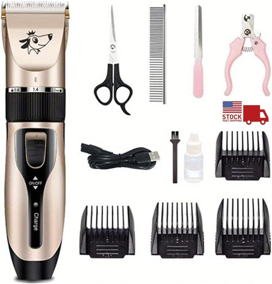 Dog Cat Pet Grooming Kit Rechargeable Cordless Electric Hair Clipper Trimmer Set